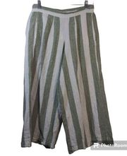 Beachlunchlounge Green Stripe Linen Wide Leg Crop Pull On Pants Size L