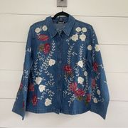 QVC Style Denim & Co. Vintage Embroidered Denim Shirt Jacket Shacket