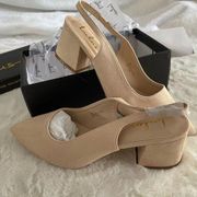 new lulus nude suede slingback block heels size 10