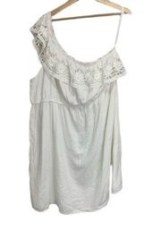 One Shoulder White Cotton Lace Trim Mini Dress Size 22/24