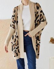 Miss Sparkling Tan Leopard Print Cardigan Cozycore Animal Print Chunky Knit Med