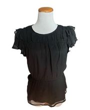 Womens Simply Vera by Vera Wang Gauze Black Flutter Sleeve Top - Sz S