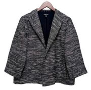 Eileen Fisher Linen Blazer Textured Relaxed fit Black and White Pockets Size M