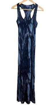 Vivienne‎ Tam Maxi Dress XS Navy Blue Mesh Sheer Lined Printed Racerback Y2K