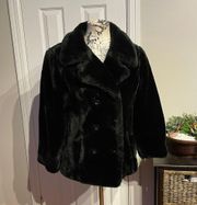 Vintage Faux Fur Double Breast  wrap collar crop blazer Teddy Shearling Fuzzy Sherpa Puffy Varsity winter warm rave