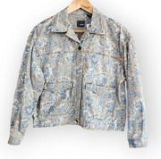 Vintage Liz Claiborne Tan Blue Floral Denim Jacket S Petite