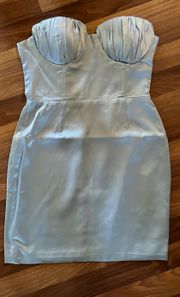 NWOT  Statement Pale Blue Strapless Satin Mini Dress Small