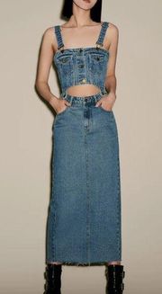 Urban Revivo Denim High Waisted Maxi Skirt