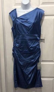 Suzi Chin Blue Ruched Ruffle Dress 12 Bridal/Prom