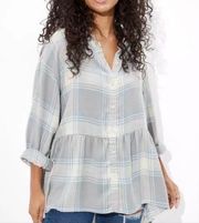 American Eagle  Soft Plaid Peplum Flannel Top