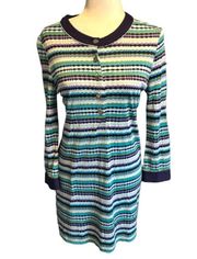 TORY BURCH 100% SILK AQUA BLUE MINI LONG SLEEVE DRESS MED. EUC