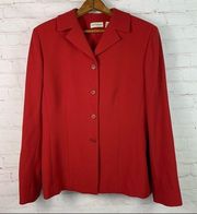 Ann Taylor red 3 button wool crepe lined blazer jacket size 8