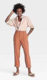 High-Rise Slim Fit Pintuck Ankle Pants