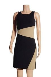 𝅺ANN Taylor Black and Beige Colorblock Sleeveless Party/Work/Office Dress Sz: 2