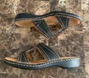 Size 7 1/2, Women’s  Brown Leather Slip On Slide Sandals