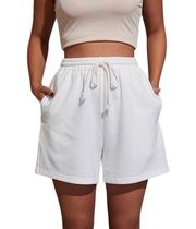 STORETS High Rise Pocketed Knit Short Elastic Drawstring Waist White Sz S/M, NWT