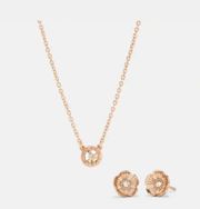 Circle Necklace & Tea Rose Stud Earrings Set New