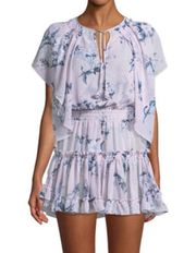 MISA Los Angeles Lulu Mini Dress Pink Womens Size Small Floral V-Neck Ruffled