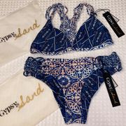 NEW! GYPSY 05 SAND Bikini Size XS Small Racerback Top Cheeky Bottoms Blue Multi