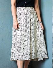 Uniqlo Women's Ivory Black Polka Dot Print Faux Wrap Midi Skirt Size S