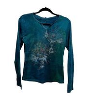 Susan Lawrence long sleeve shirt teal floral sequin print size medium NWT