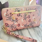 peach/coral Color and flower pattern  wallet