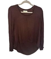 Bella Dahl Womens Small Brown Long Sleeve Crew Neck Long in Back Lightweight Top