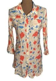 Mystree peach floral print hook & eye tunic length shirt size S