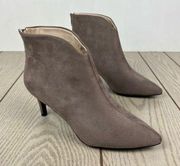 Halston Cario Point Toe Stiletto Dress Ankle Bootie 7.5 Taupe Vegan Suede $128