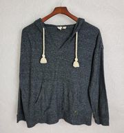 Roxy Womens Sweater Large Gray Long Sleeve Hooded Drawstring Pullover Pockets