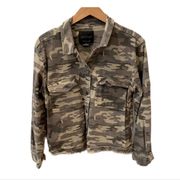 Sanctuary Green Camo Camouflage Jean Jacket Raw Hem S