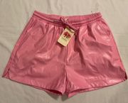 Pink Pleather Shorts Pockets Faux Leather Barbie Small NEW