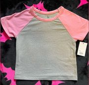 SO - Cropped Raglan Baseball-style Tee (Small) Baby Pink & Heather Grey (NWT)