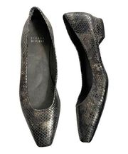 STUART WEITZMAN Snake Embossed Loafers Flats Square Toes Gunmetal Gray Leather