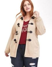 Torrid Cotton Blend Toggle Closure Coat with Cable Knit Hood