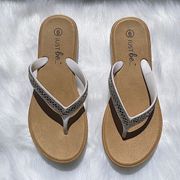 Just Be White and Silver Rhinestone Flip Flops