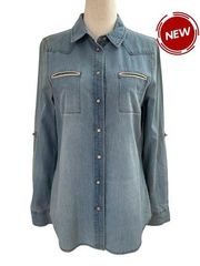 Relativity Denim Long Sleeve Roll Tab Blouse Size S NWT | 41-7