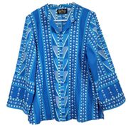 Bob Mackie Wearable Art Geometric Pattern Button Up Long Sleeve Shirt Blue M