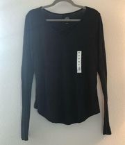 SO Authentic American Heritage Top Black Long Sleeve Criss-Cross V Neck XL BNWT