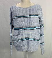 Victoria’s Secret Striped Blue Marled Oversized Boatneck Knit Sweater Size M