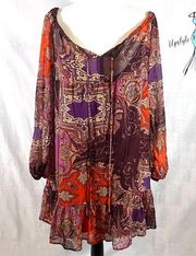 Xhilaration Long sleeve sheer flounce layered boho dress size large