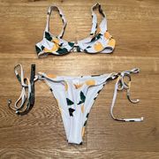 Boohoo Lemon Print Underwire Bikini Top and Tie Side Bikini Bottoms