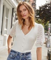 Lucida White Eyelet Sleeve Cardigan Top