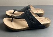 Clarks Un Perri Vibe Black Leather Braided Thong Slip On Sandal Black Size 8.5