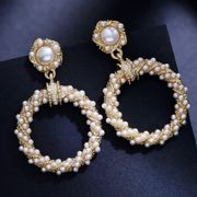 White Pearl Drop Dangle Hoop Earrings for Women