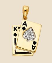 14k Solid Yellow Gold Ace & King Pendant | Playing Card charm | Birthday Gift |