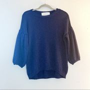Nenette Tous Les Jours Sweater The Malaga Blue Sparkle Puff Sleeves Sz M NWOT