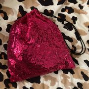 Hot Pink Sequin Drawstring Money Bag Super Sparkle Sequence Bling Rave Y2K Glam