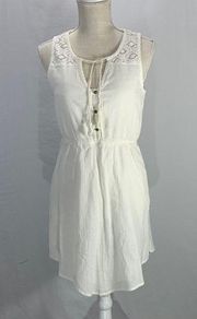 Ricochet Sleeveless Lace Crochet Detail Cream Sun Dress Size Medium