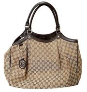 GUCCI GG Monogram Sukey Bag Brown Canvas Large